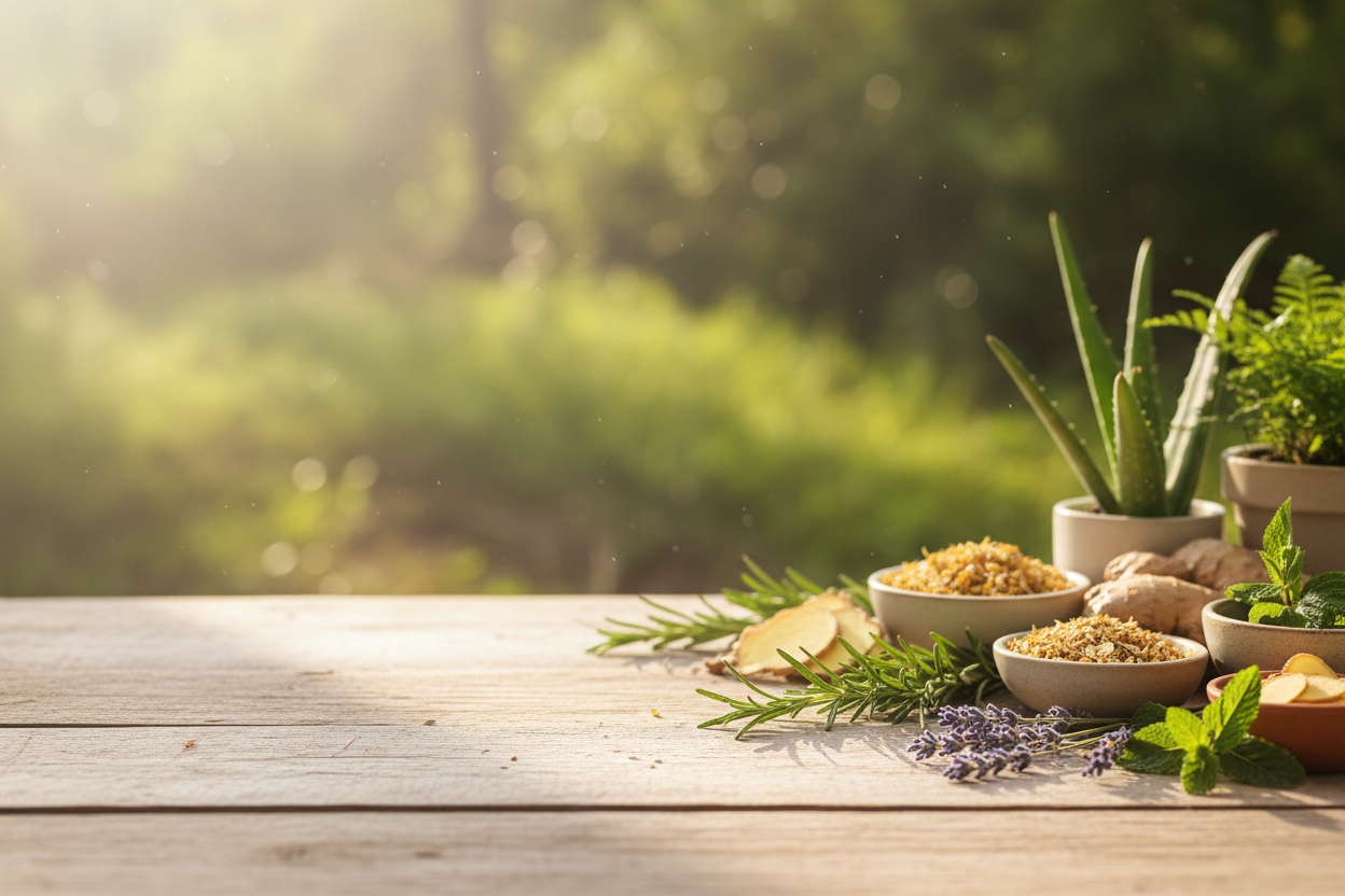 Natural herbs and plants background